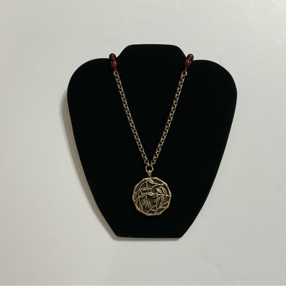 Lucky Brand Chunky Gold Medallion Necklace with Purple Beads